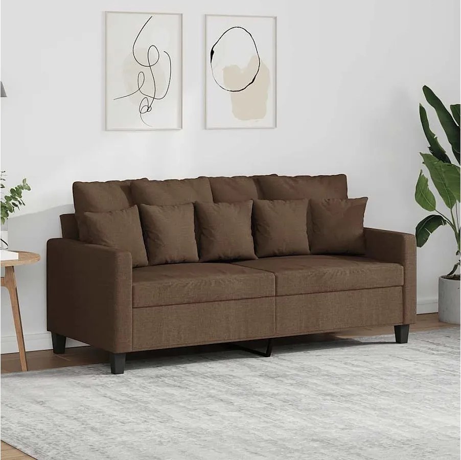 Sofa Dwuosobowa Brązowa 140 cm Tkanina Nowoczesna Wygodna Solidna