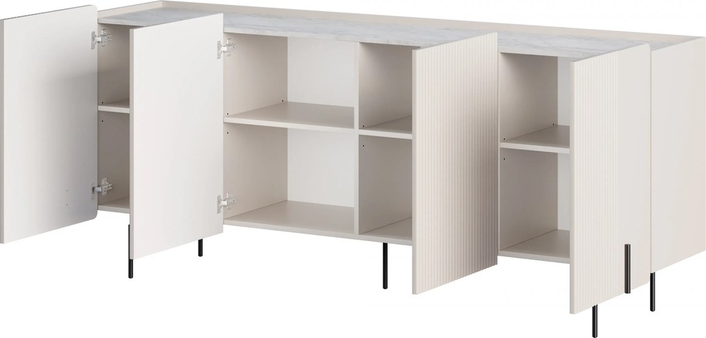 Komoda Malmi 200 cm czterodrzwiowa - kaszmir / crema bianca / czarne nóżki