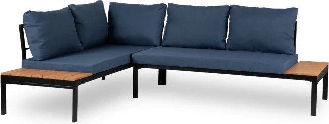 Zestaw Mebli Ogrodowych NORMAN Granatowy/Czarny Narożnik Stolik Tarasowy Metalowy Nowoczesny