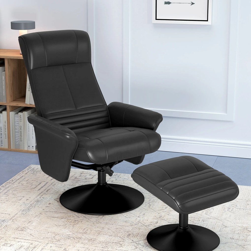 HOMCOM Fotel obrotowy ergonomiczny z podnóżkiem czarny wygodny fotel relaksacyjny do salonu do 150 kg | Aosom PL