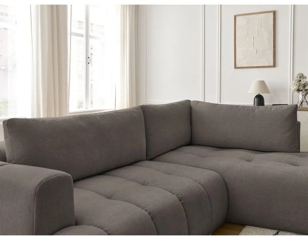 Szarobrązowy rozkładany/ze schowkiem narożnik (prawostronny/w kształcie litery L) Fuji – Bobochic Paris