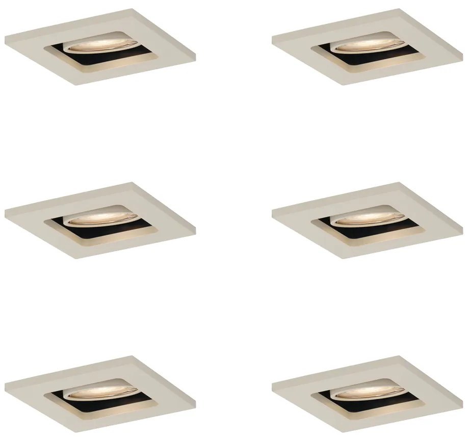Zestaw 6 nowoczesnych reflektorów wpuszczanych w kolorze beżowym GU10 50 mm, obrotowych i odchylanych - Qure