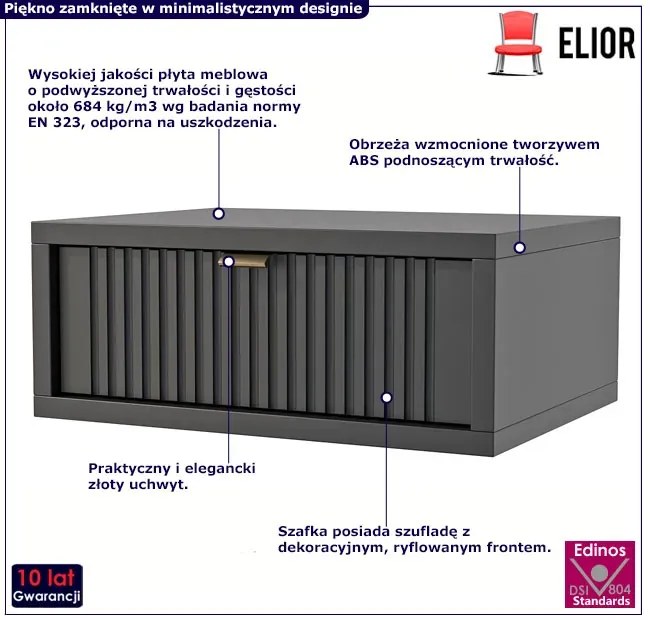 Czarna ryflowana szafka nocna wisząca - Magnet