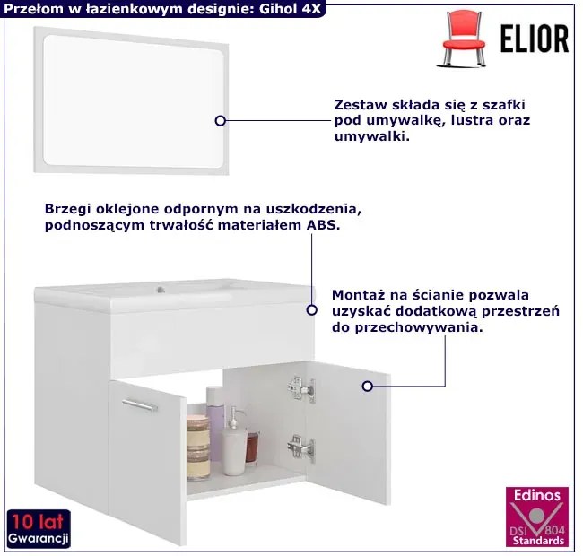 Minimalistyczny zestaw mebli do łazienki z umywalką 60 cm biały mat - Tito 4X