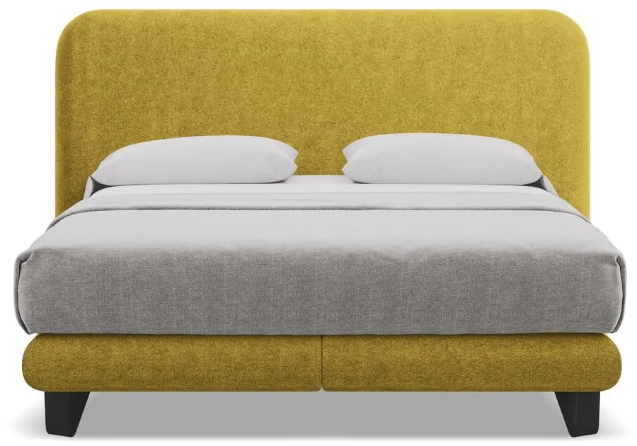 Musztardowe łóżko kontynentalne 180x200 cm Ilima – Makamii