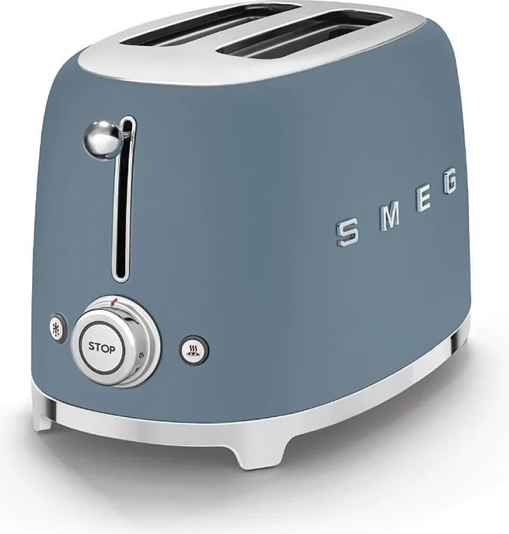 Toster Smeg 2-slotowy 950W Niebieski Burzowy styl lat 50. z 6 poziomami opiekania i funkcjami rozmrażania, podgrzewania, bagel