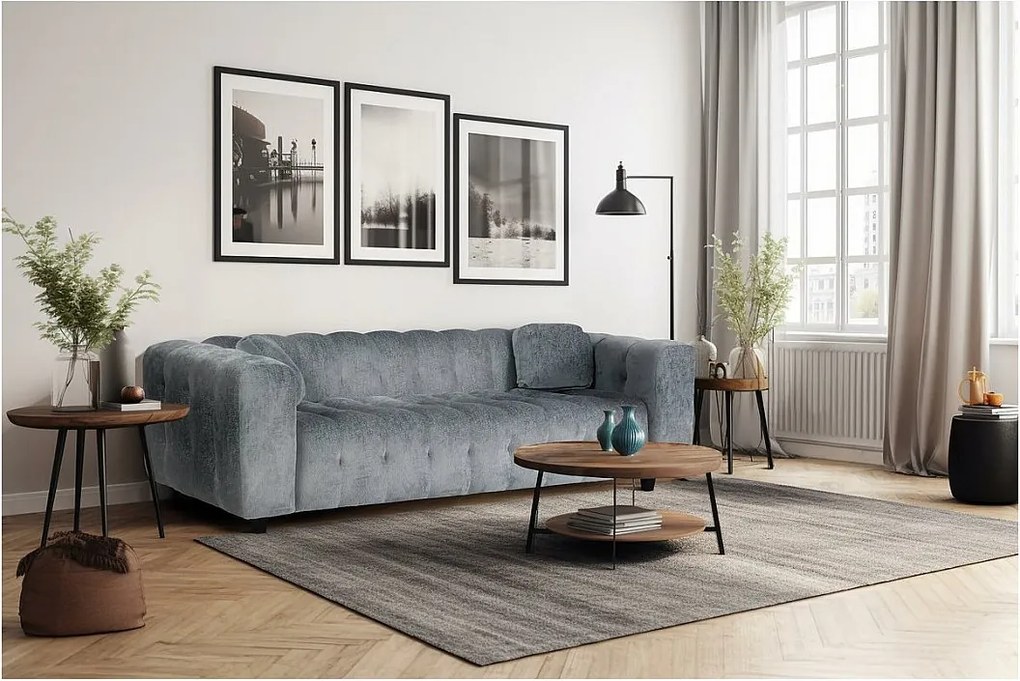 Sofa prosta z tkaniny szenilowej "Vendome" - 3 miejsca - Szara