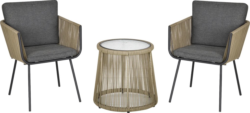 Outsunny 3-częściowy zestaw mebli ogrodowych plecionka z tworzywa sztucznego szary elegancki | Aosom PL