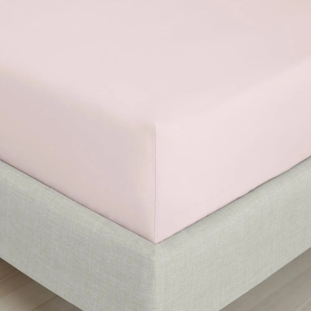 Różowe prześcieradło z perkalu bawełnianego z gumką 185x200 cm Cotton Percale – Bianca