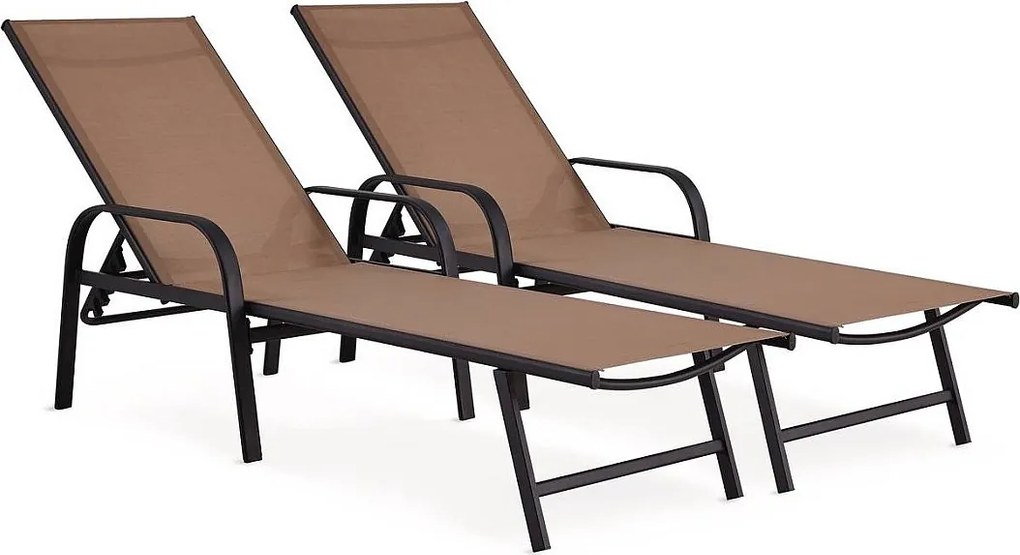 Zestaw 2 metalowych lezaków ogrodowych "Farniente" -Brązowo-szary