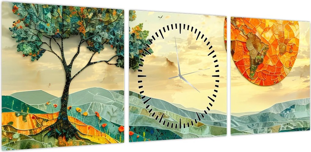 Obraz - Ilustracja krajobrazu (z zegarem) (90x30 cm)