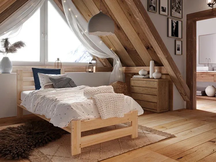 Drewniane jednoosobowe łóżko skandynawskie 80x200 P5-T95