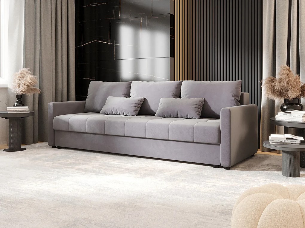 Szara welurowa sofa amerykanka z pojemnikiem M8-E16