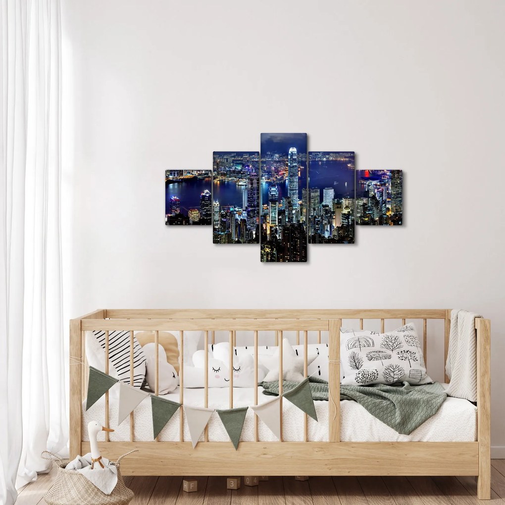 Obraz drapaczy chmur w nocy (125x70 cm)