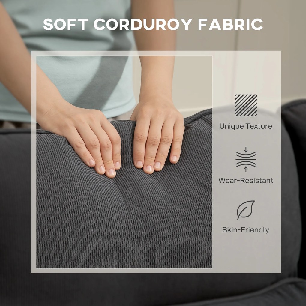 HOMCOM Regulowana sofa rozkładana w kształcie L, narożna sofa dla gości z funkcją łóżka, schowkiem, poduszkami, do salonu, pokoju gościnnego, szara