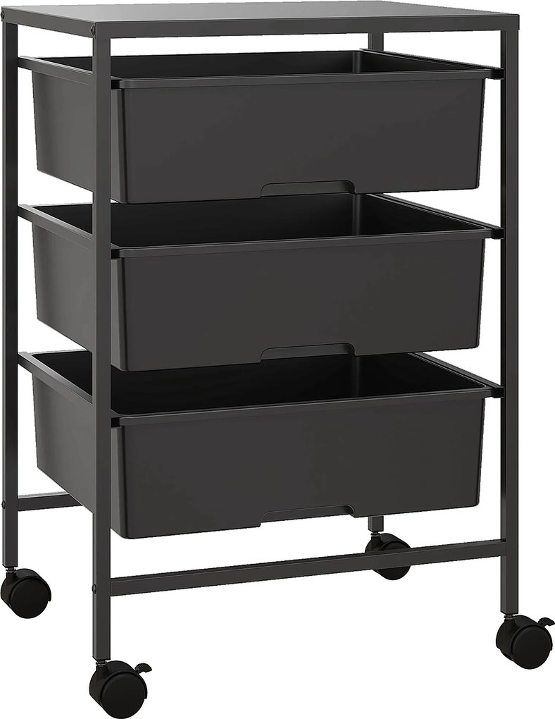 HOMCOM Boczny wózek na kółkach z 3 koszami do przenoszenia i przechowywania, wózek kuchenny, 40,8 dł. x 33,5 szer. x 60,5 wys. cm, Czarny