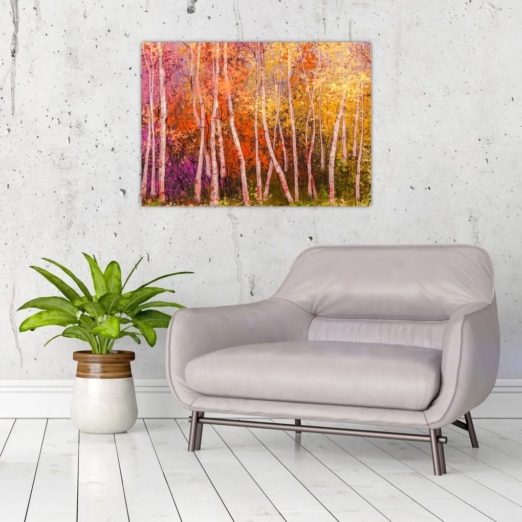 Obraz na szkle kolorowego lasu (70x50 cm)