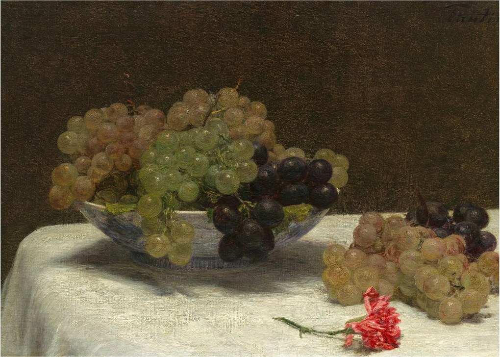 Obraz na szkle - Henri Fantin-Latour, Still Life with Grapes and a Carnation, reprodukcje (70x50 cm)