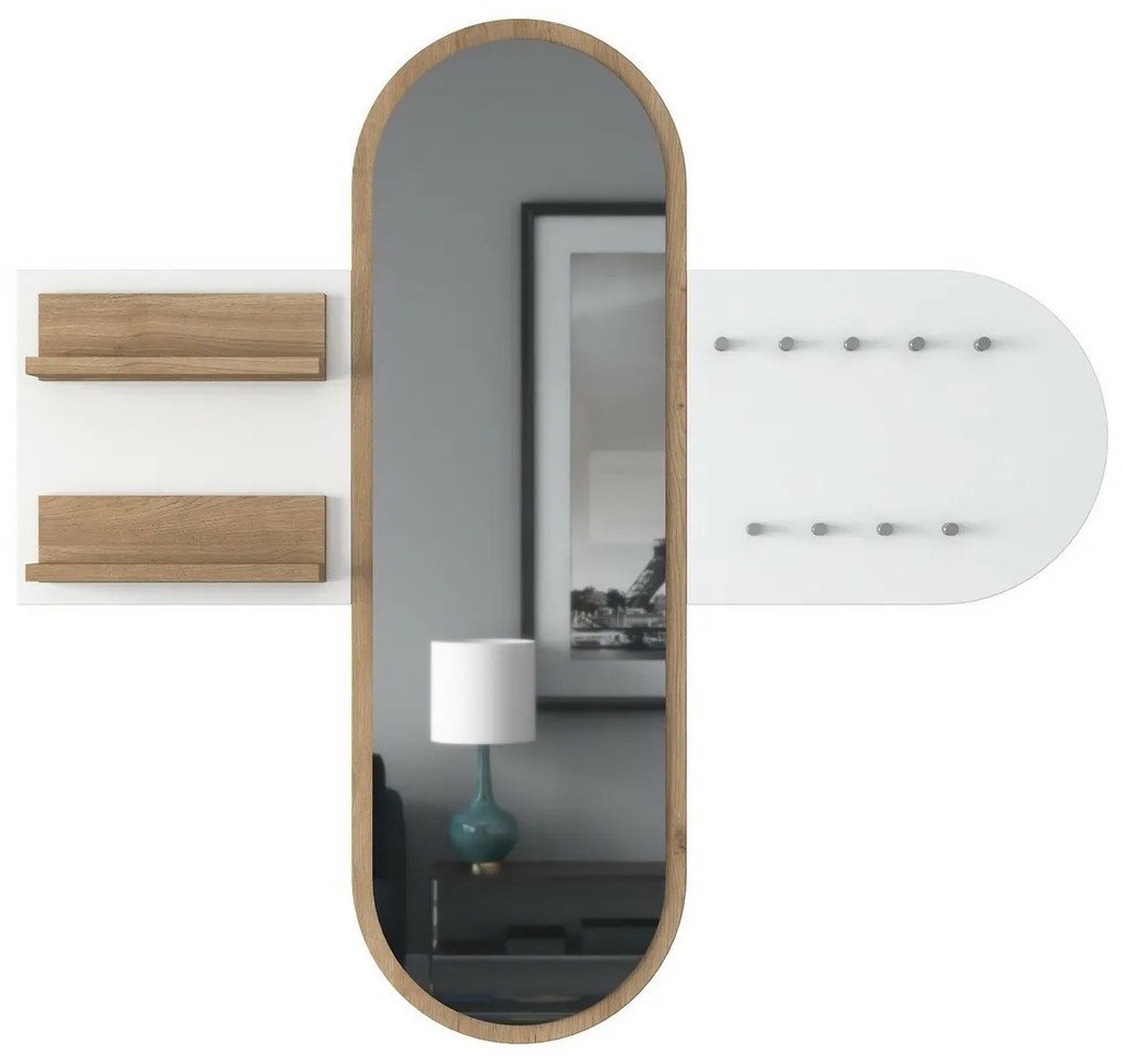 Wieszak ścienny z lustrem Pomi White and Walnut