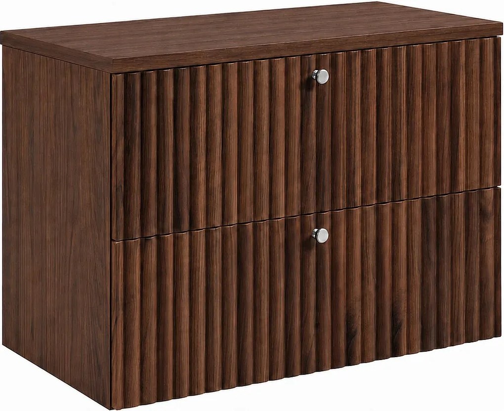 Szafka łazienkowa wisząca z blatem 80, dąb orzech + blat dąb orzech, uchwyty w trzech kolorach, 80 x 46 x 58,6 cm