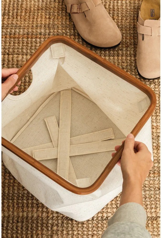 Kremowy tekstylny pojemnik 30x30x30 cm Bamboo/Linen Cube – Bigso