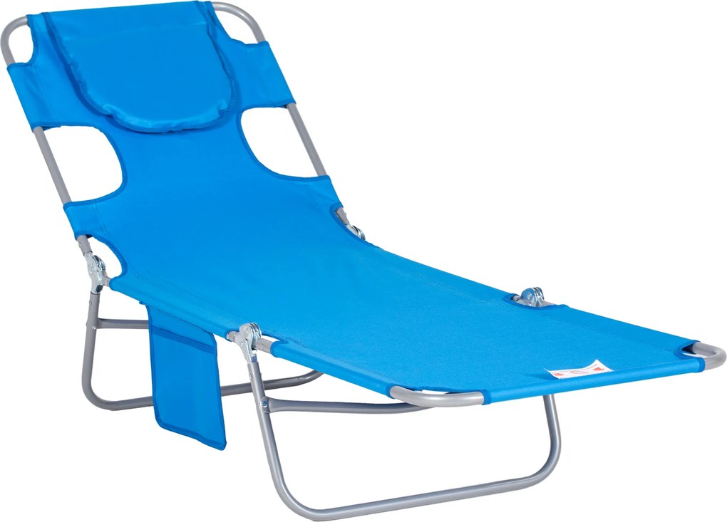 Outsunny Leżak Ogrodowy z Wyściełanym Otworem na Twarz, Leżak do Masażu na Zewnątrz z Boczną Kieszenią, Tkanina, Metal, Niebieski