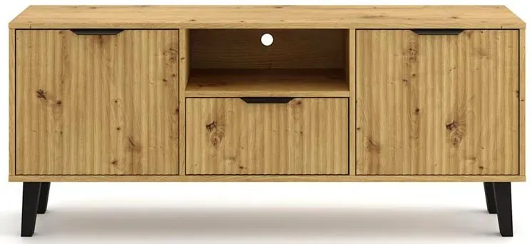 Szafka pod telewizor ryflowana na nóżkach dąb artisan H2-H73