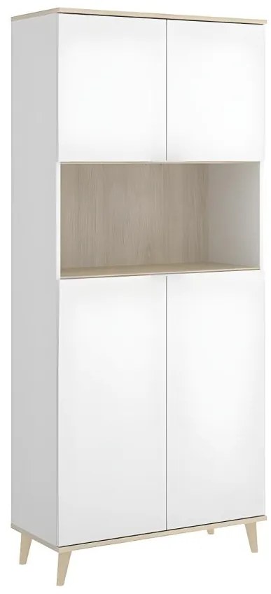 Bufet kuchenny WAJDI – 4-drzwiowy z 1 wnęką – kolor biały i dębowy