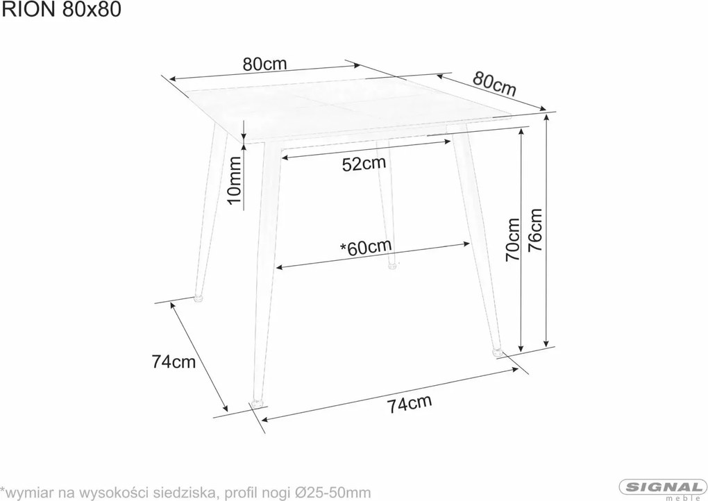 Kwadratowy stół Rion 80x80 Signal z blatem w imitacji marmuru