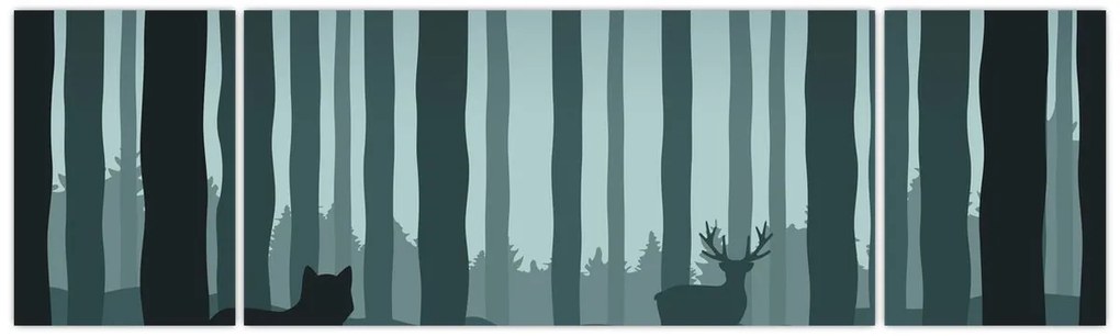 Obraz - Jeleń z wilkiem w skałach (170x50 cm)
