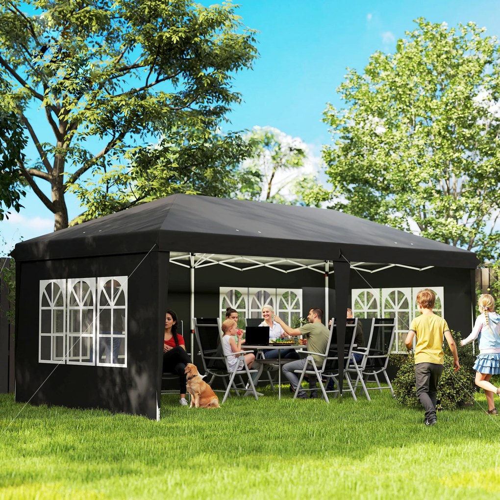 Outsunny Pawilon 3x6m wodoodporny składany z 4 ścianami, okna, UV, torba, czarny | Aosom PL