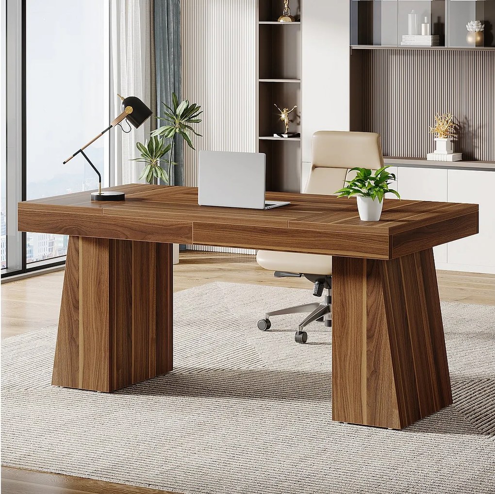 Biurko biurowe 140 cm, styl Mid-Century Modern, z podwójną podstawą trapezową