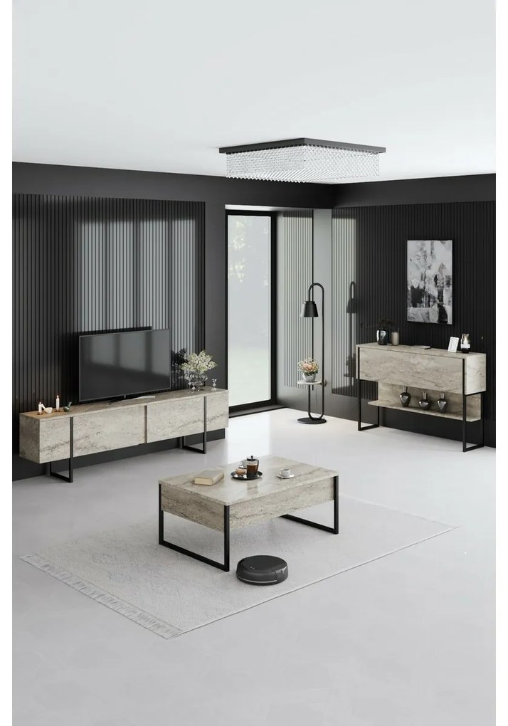 Stolik konferencyjny Luxe Travertine and Black