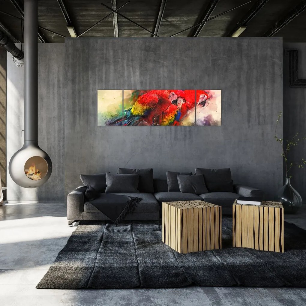 Obraz czerwonych papug Ara (170x50 cm)