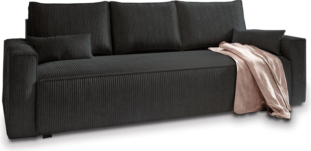 Masseno Sofa MENI z funkcją spania i pojemnikiem na pościel, Rozkładana sofa - Czarny, POSO 135