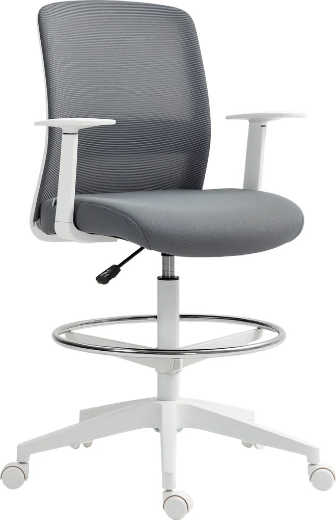 HOMCOM Krzesło biurowe, obrotowe, na kółkach, z oparciem z siatki, poduszką piankową, Szare