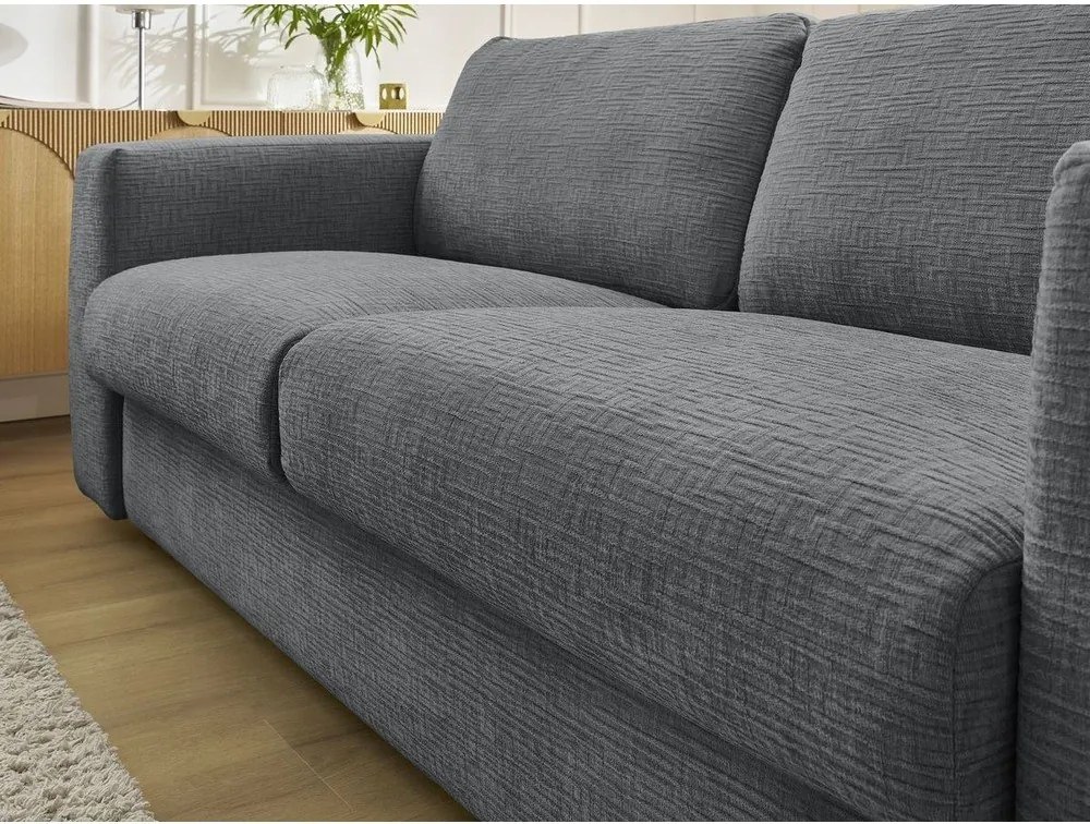 Ciemnoszara rozkładana sofa do spania z tkaniny szenilowej 240 cm Hugo – Bobochic Paris