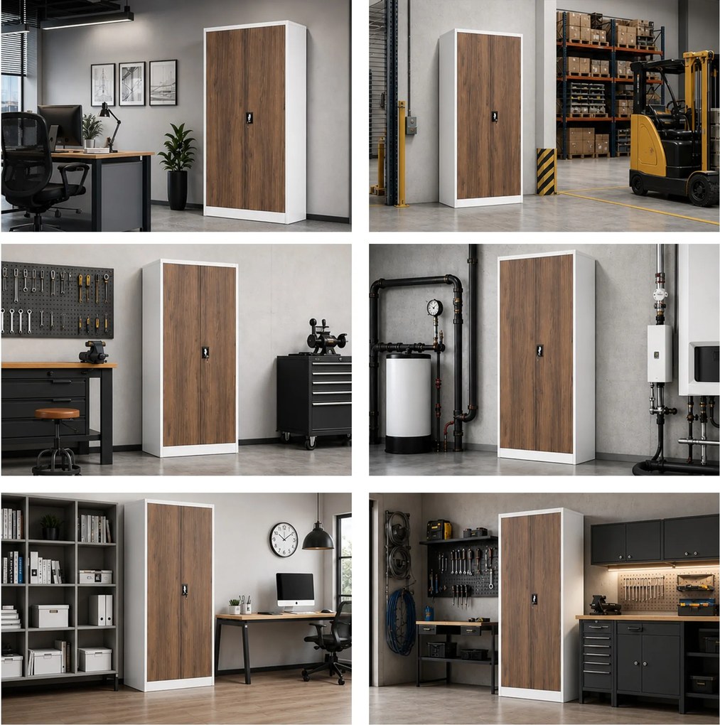 Szafa biurowa na dokumenty z 4 półkami biała/orzech, 900x1850x400 mm: JAN Eco Design