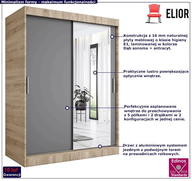 Szafa przesuwna dąb sonoma + antracyt 150 cm - Massi 4X