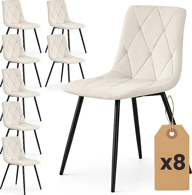 8x Welurowe krzesło tapicerowane pikowane Beżowe MILO Czarne nogi