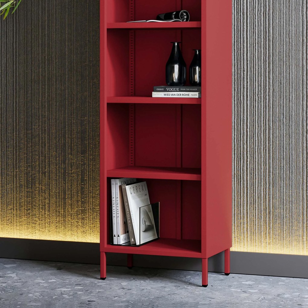 Regał na książki MARIO, 500 x 1800 x 350 mm, Modern: czerwony