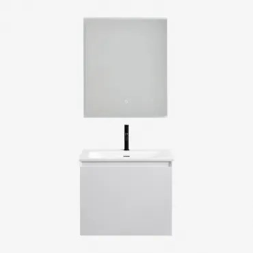 Zestaw Wiszących Mebli Łazienkowych Zintegrowany Z Umywalką Macrae Biała & Prostokątna Lampa Led I Przeciwmgielna 60x70 - Sklum