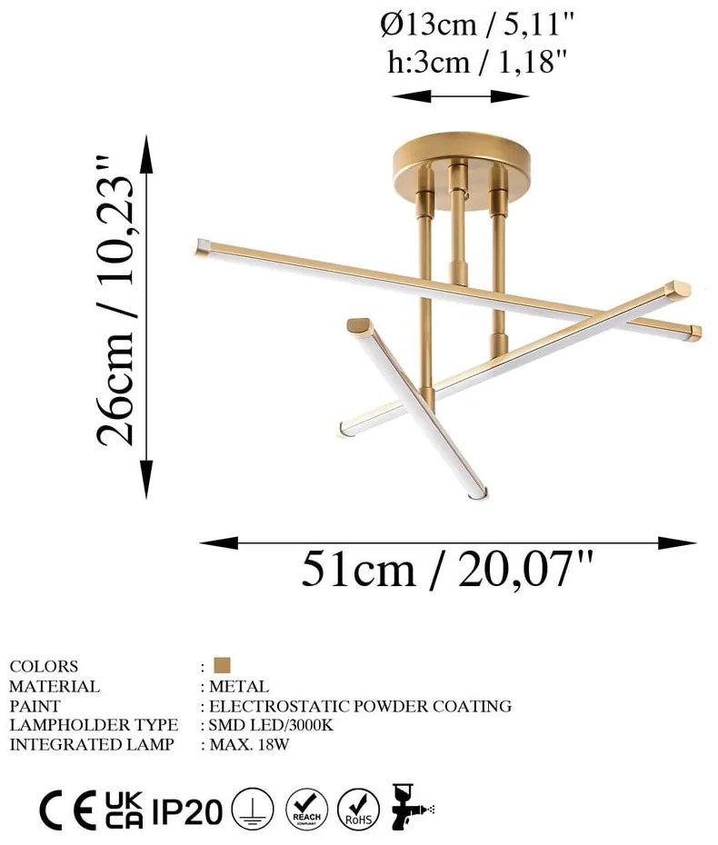 Lampa sufitowa LED w kolorze złota 26x51 cm Umut – Opviq lights