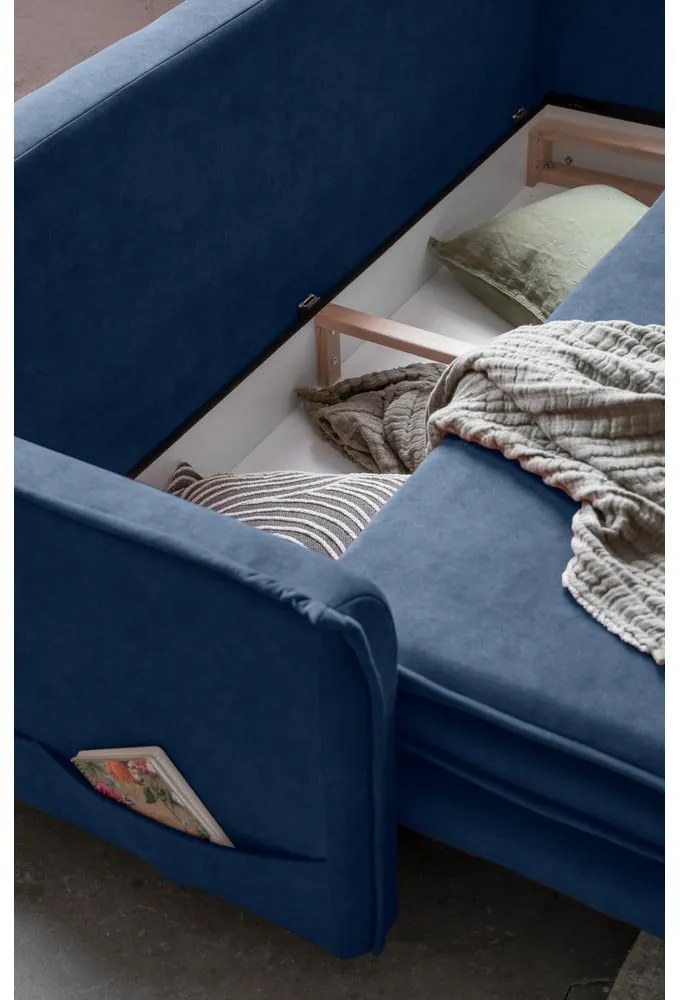 Ciemnoniebieska aksamitna rozkładana sofa 225 cm Charming Charlie – Miuform