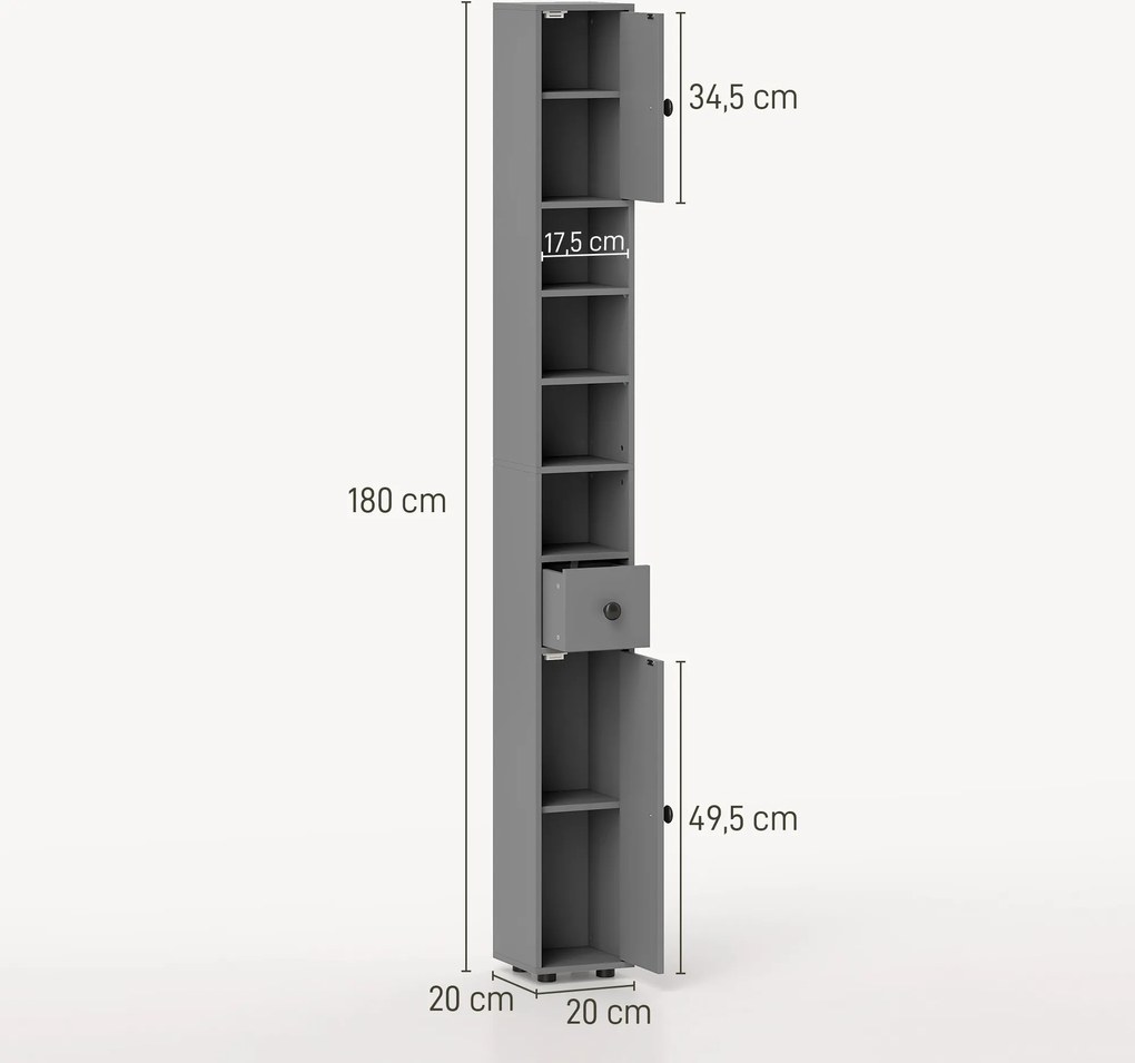 kleankin Szafka łazienkowa, 4 półki, szuflada, płyta wiórowa, smukły design, szara | Aosom PL