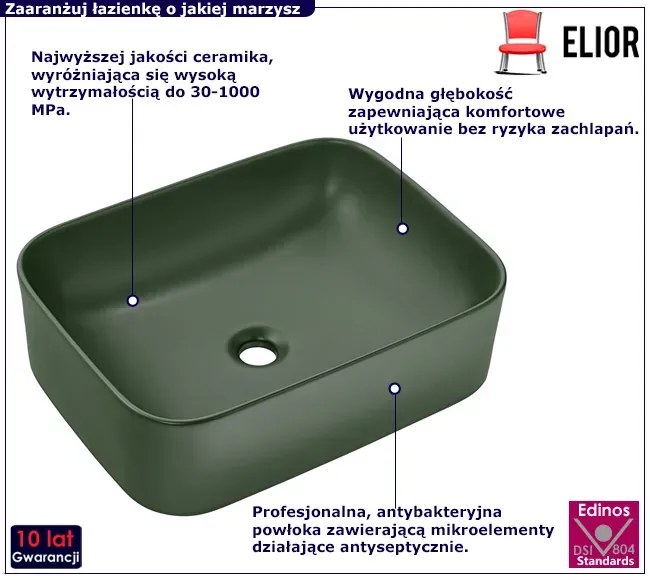 Zielona prostokątna ceramiczna umywalka na blat G6-L85
