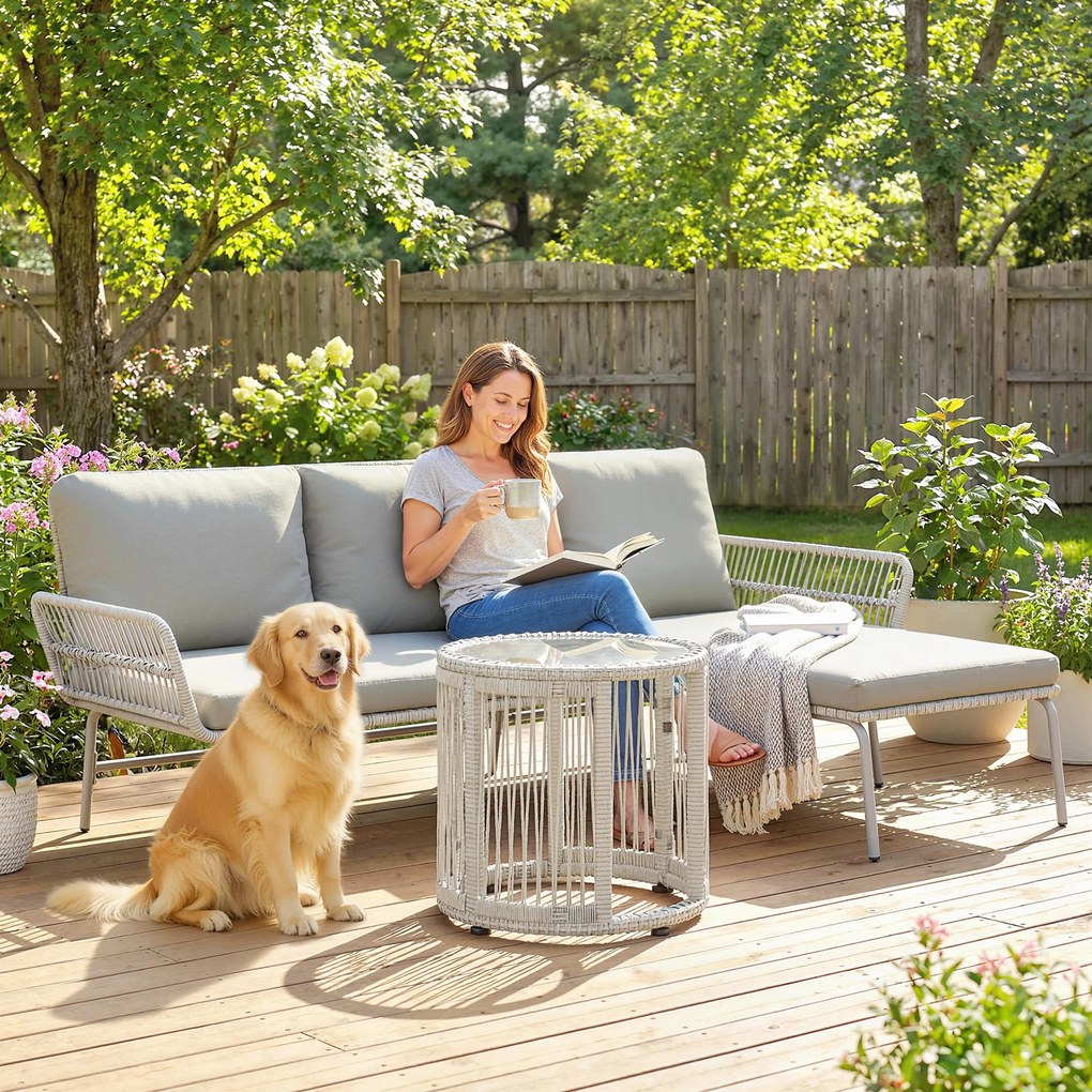 Outsunny Polyrattan Zestaw mebli ogrodowych 3-częściowy, zestaw wypoczynkowy z leżanką, sofą dwuosobową i szklanym stolikiem | Aosom PL