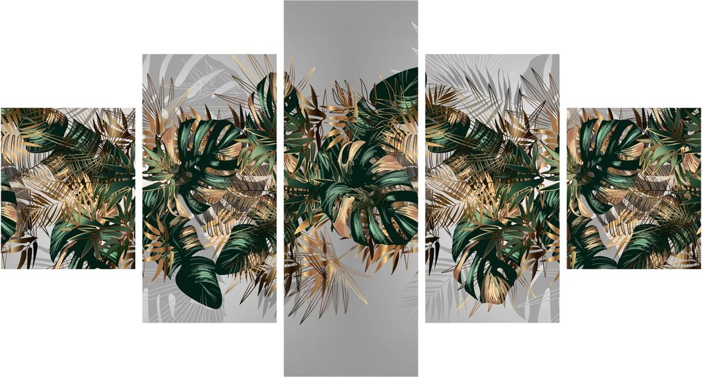Obraz - Złoto - zielone tropikalne liście (125x70 cm)