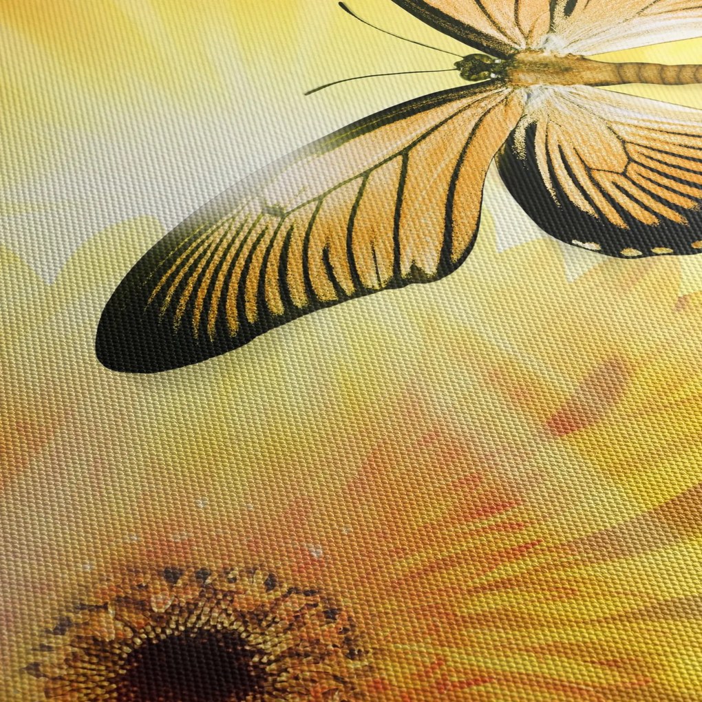 Obraz - Żółty motyl z kwiatkiem (125x70 cm)