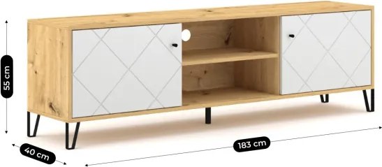 Szafka RTV do Salonu BACARDI 183 cm Dąb Artisan/Biały Nowoczesna